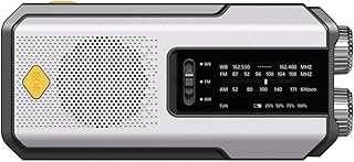 Genérico Radio de Emergencia Portátil, FM/Am Emergency Radio con Solar Recargable y Dinamo con Manivela con Linterna LED 2000mAh Powerbank SOS Alarma USB para Camping al Aire Libre