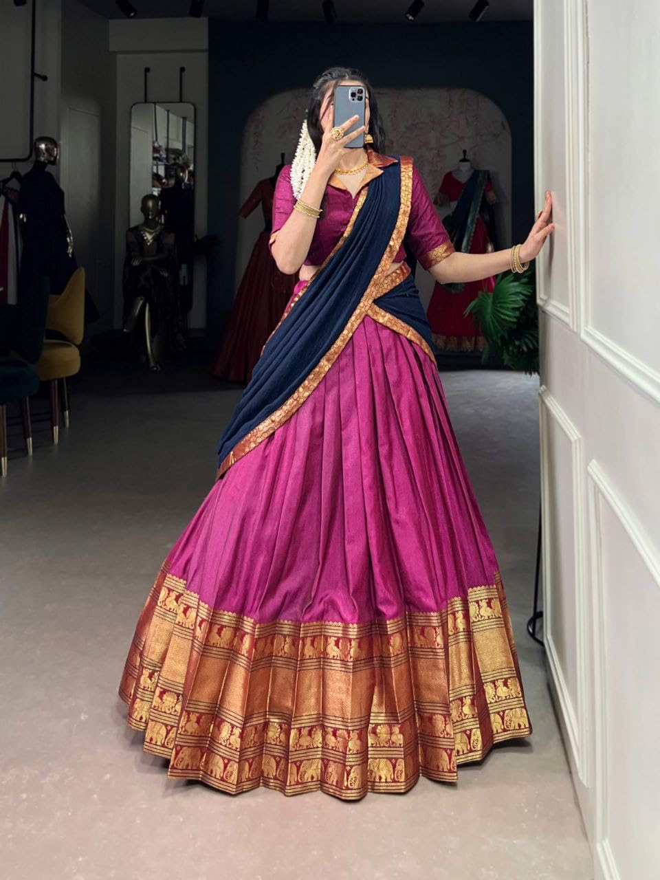 South Indian Lehenga Choli Readymade Indian Party Wear Half Saree Silk Lehenga For Women With Dupatta