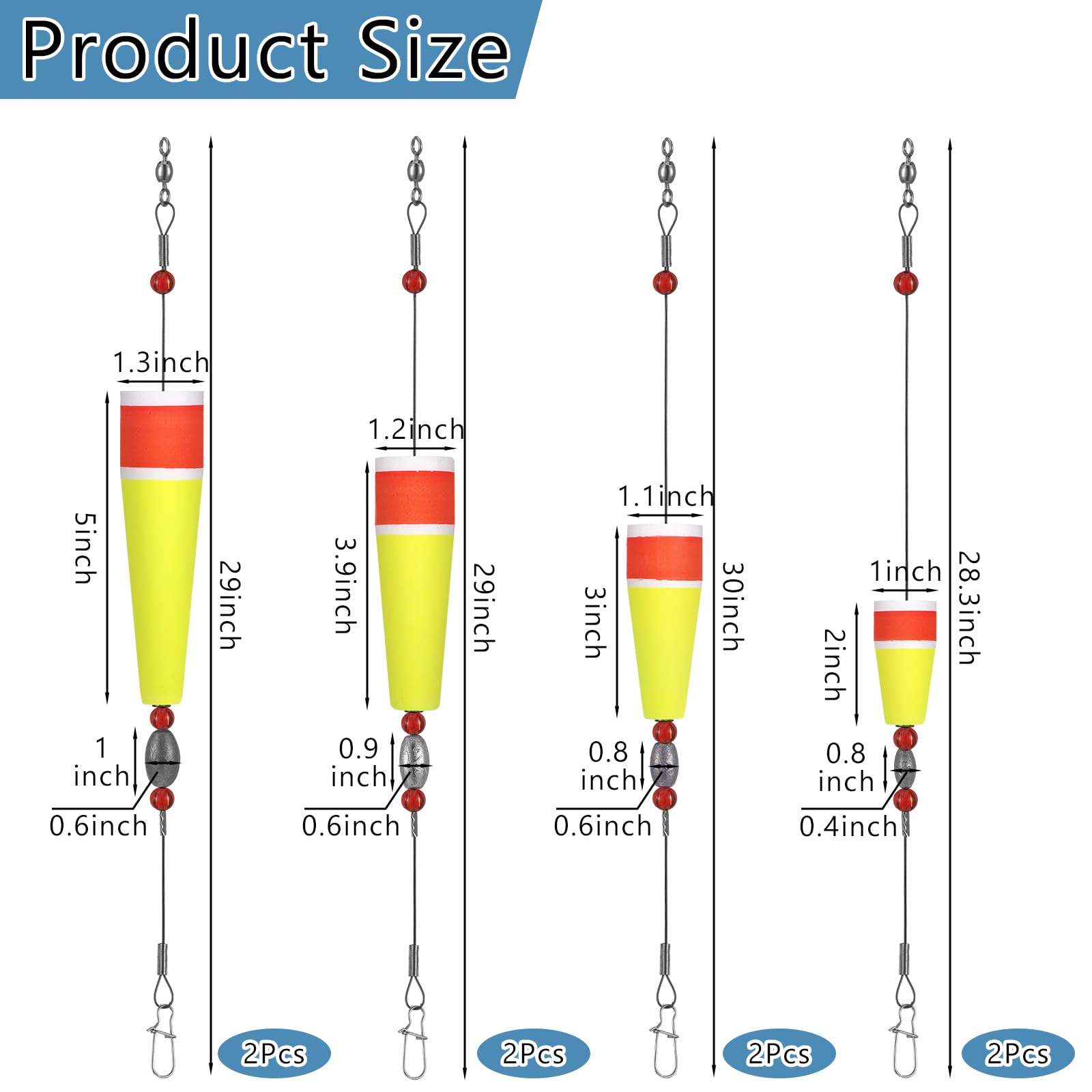 VercanMonth 8 Pcs Popping Corks Floats for Saltwater Fishing Bobbers Popping Cork Weighted Floats with 4 Size Fishing Tackle Popping Cork Float Rig Rattle Tackle for Saltwater Redfish Sheepshead