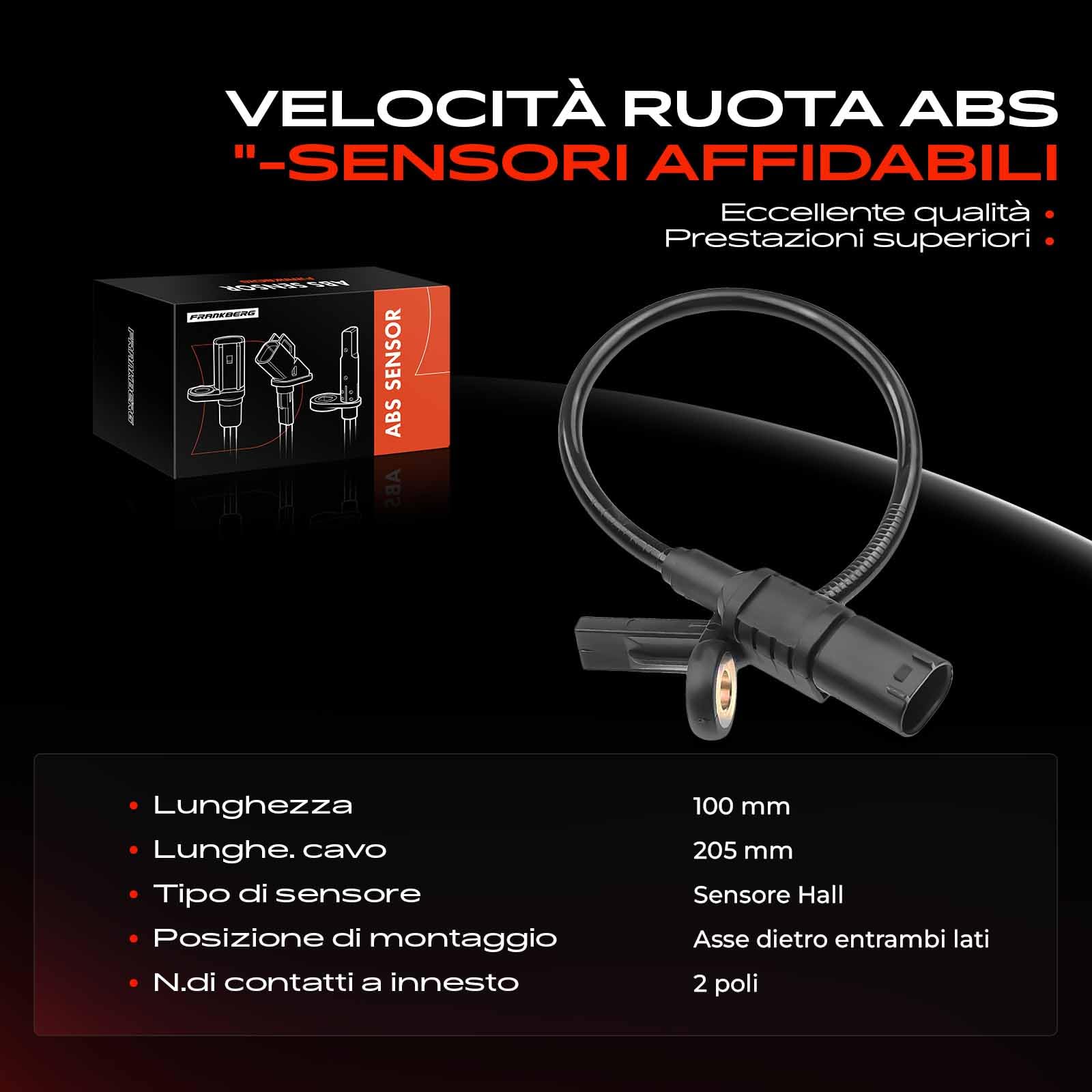 Frankberg Sensore Velocità Ruota ABS 2-Poli Compatibile con Classe M W164 ML 280 CDi 4mati.c ML 300 CDi 4mati.c ML 320 CDi 4mati.c ML 350 CDi 4mati.c ML 350 4mati.c ML 420 CDi 4mati.c 1645400717
