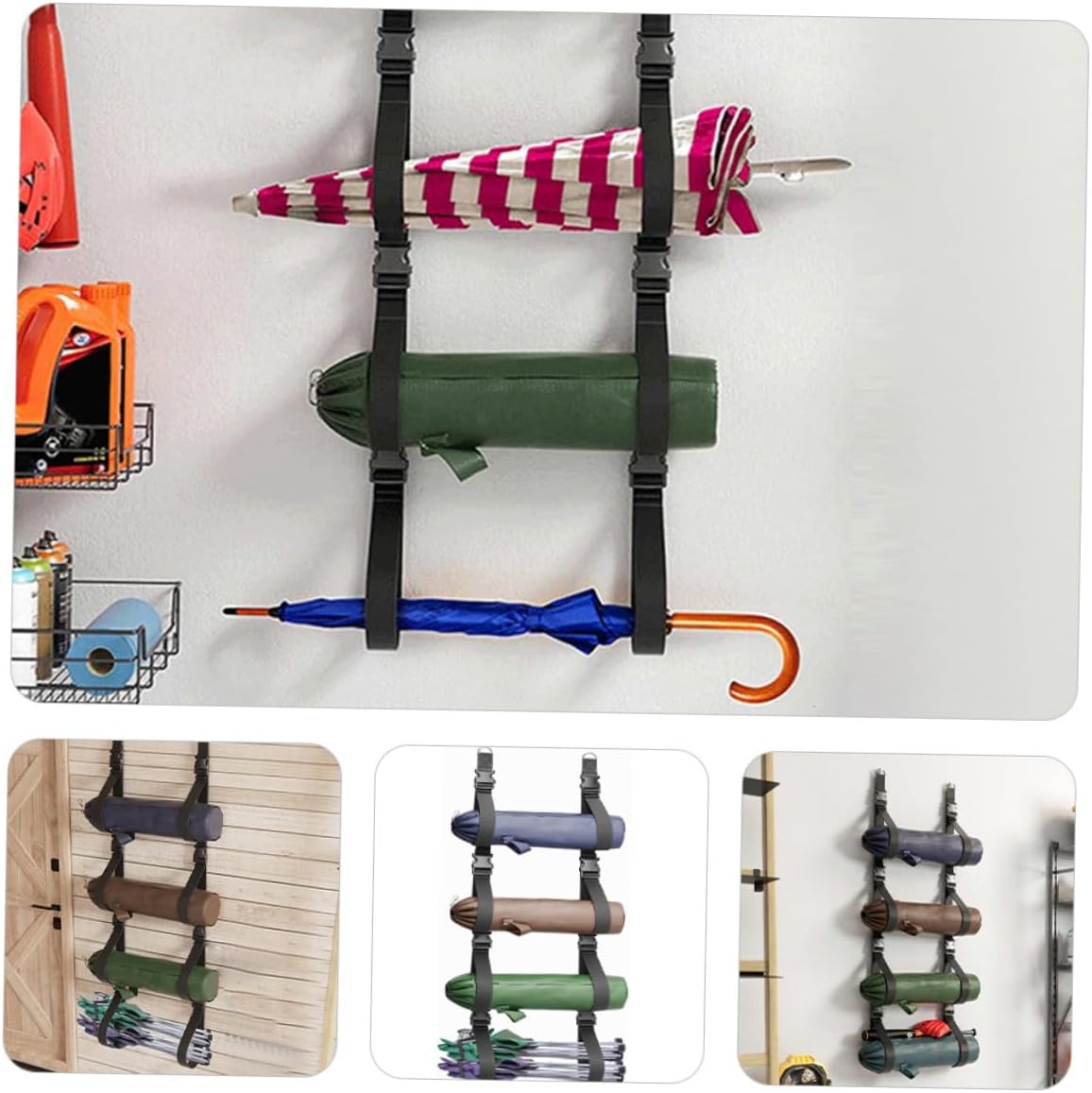 2pcs Adjustable Wall Storage Strap Multi-use Wall Holder Garage Mounted Storage Organizer for Camping and Tool Hanging