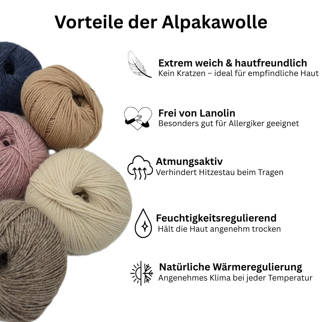 100% lana di alpaca per bambini, set da 300 g, 6 pezzi, 50 g, gomitolo (112 m), 4 fili, super morbido e senza graffi, filato di alta qualità, per lavorare a maglia e all'uncinetto, di alta qualità