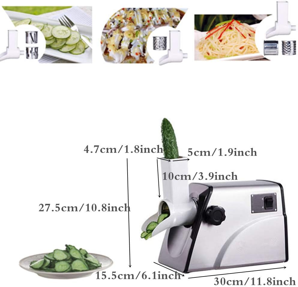 Rotary Cheese Grater Mandoline Vegetable Slicer Salad Maker Machine with 5 Interchangeable Blades Electric Shredder/Grater Slicer Grinder for Fruit, Vegetables, Nuts Chocolate (110v)