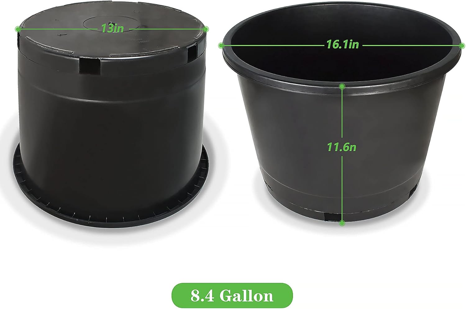 10 Pack Planter Nursery Pots 10 Gallon Pot for Plants, 16 inch Plastic Flower Pots, Round Black Grower Pot with Drainage Hole for Indoor and Outdoor Plants