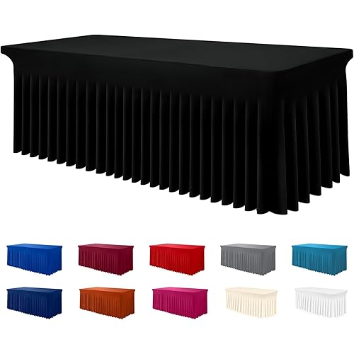 Smiry Spandex Tablecloth, Elastic Fitted Stretch Tablecloth for 6FT Rectangle Tables, Waterproof Washable Table Cover Skirt for Outdoor, Wedding, Banquet & Parties (Black, 72Lx30Wx30H Inch)
