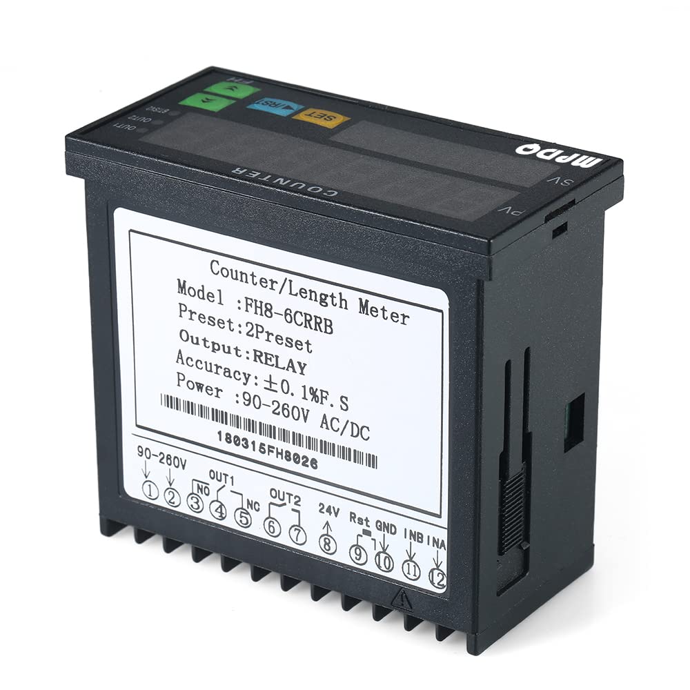 Contador digital multifuncional de doble diodo emisor de luz, 90 ~ 265 V CA/CC, medidor de longitud con 2 salidas de relé y pulso PNP NPN