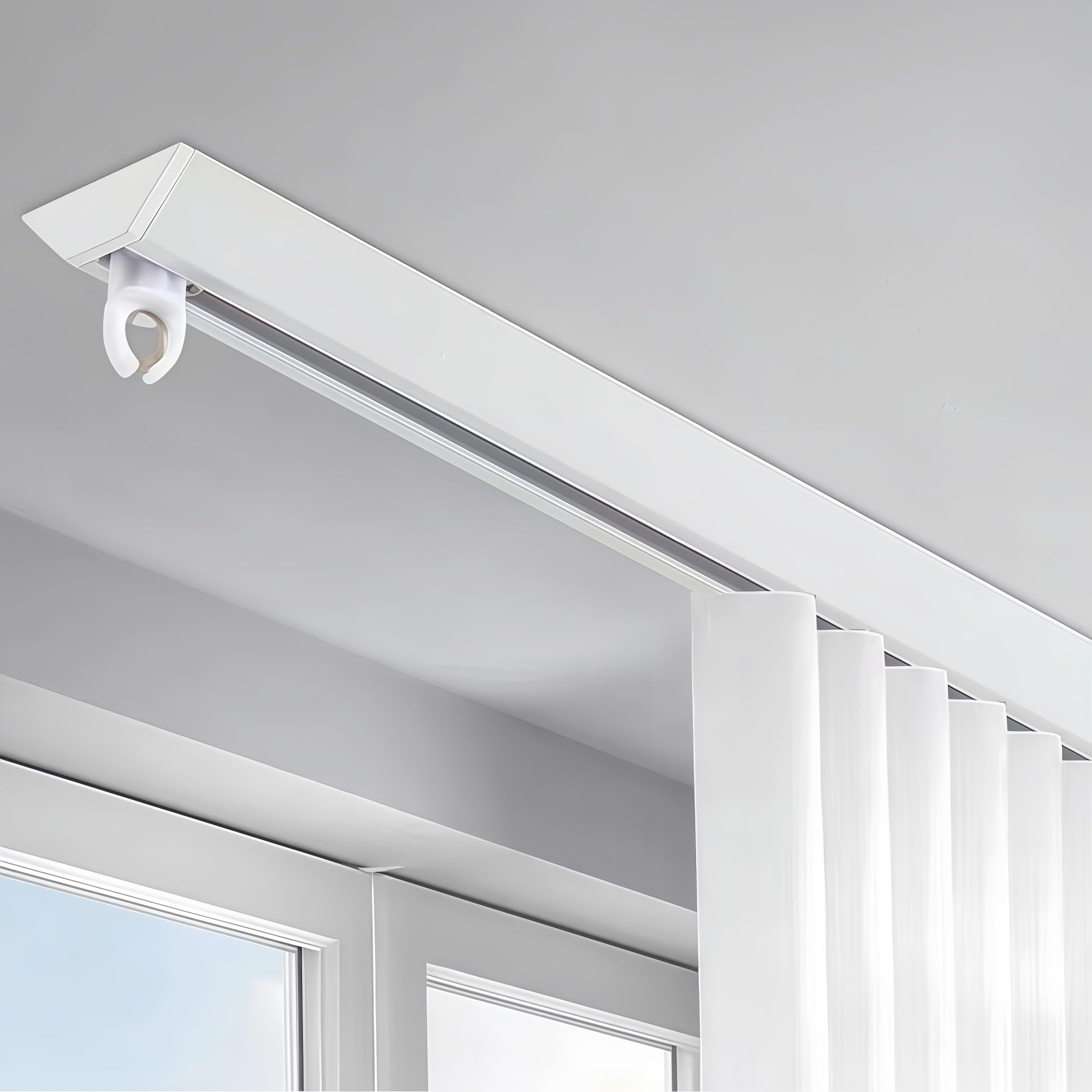Yacoxe White Perforated Track, Track Silent Curtain, Aluminum Curtain Track, Curtain Ceiling Track, Sliding Curtain Track, Heavy Duty Curtain Track， For Curtains, Valances, Room Dividers(,1.8M)