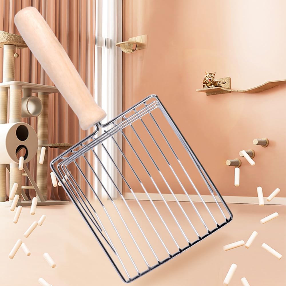 HUATEEN Wooden Handle Metal Cat Litter Scoop - Image 4
