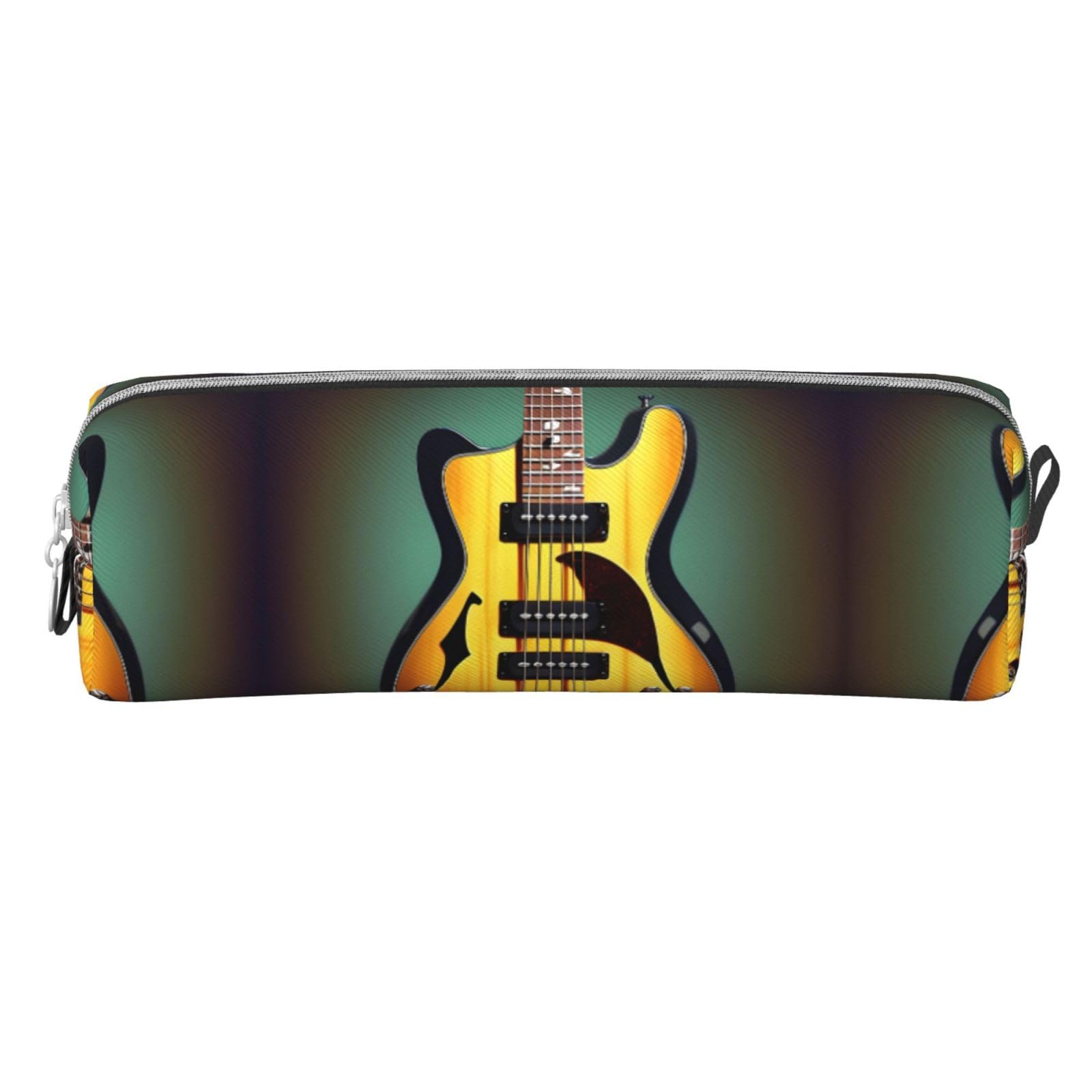 PULaif Guitar Bass Music Musical Instruments Leather Zippered Pencil Case,Three-Dimensional Pen Bag With Large Capacity,Durable Convenient Portable