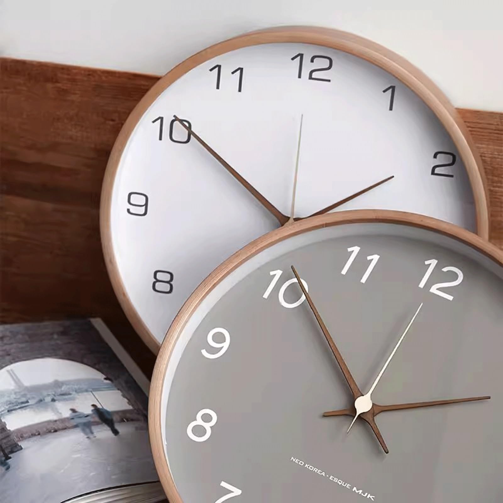 Tempo Orologio da parete al quarzo silenzioso con decorazioni in legno 10 pollici(Grijs,10inch)