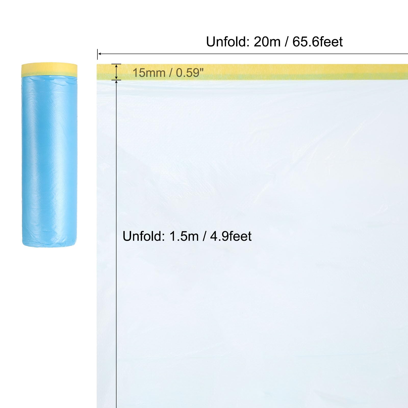 QUARKZMAN Pellicola Protettiva Pretapezzata, 1.5m x 20m Telo Di Plastica Per Pittura Con Nastro Adesivo A Media Adesione Per Protezione Durante Pittura E Verniciatura Pellicola Blu 6Pezzi