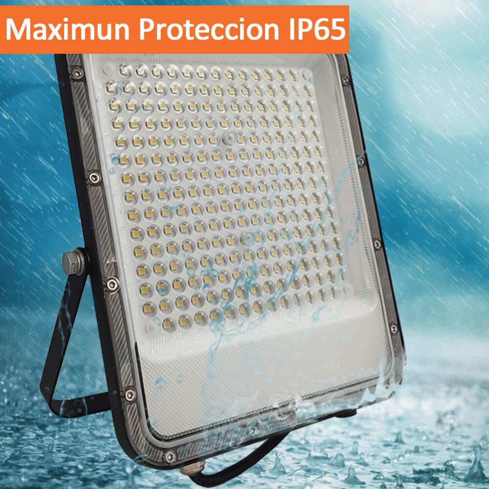 FactorLED Foco Exterior LED Negro, 150W (1050W), 17200Lm, Proyector AVANT PRO, IP65 Resistente al agua, muy resistente IK10, Luz blanca natural 4000K (150, Vatios)