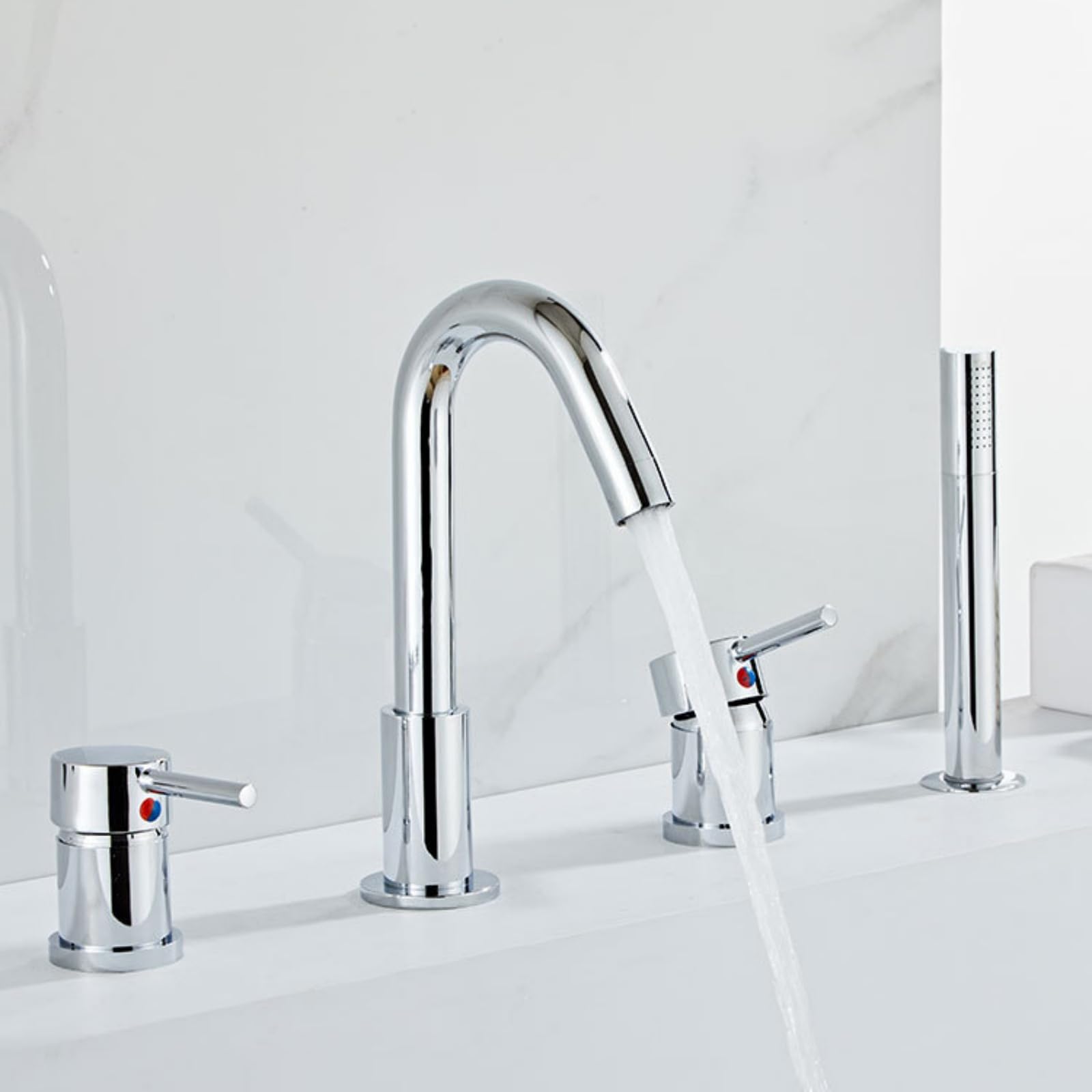 MYUYEE Bath Shower Mixer Tap Chrome Bathtub Hand Shower Tap Set Bathroom 4 Hole Tub Mixer Bath Taps With Shower