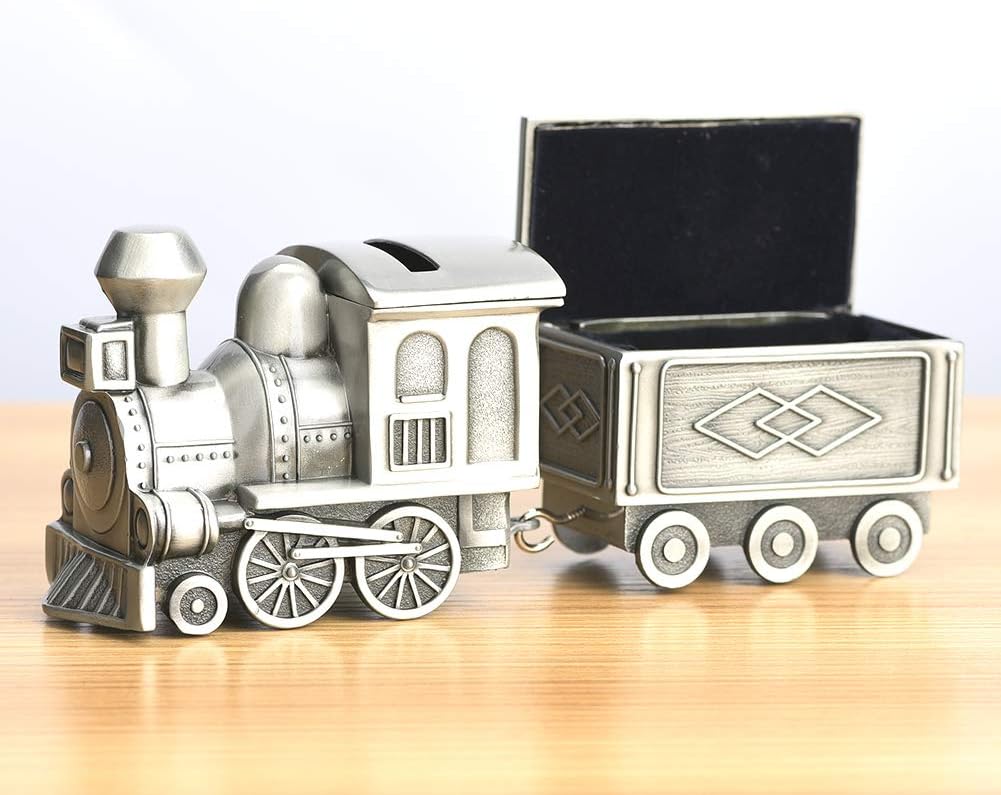 Retro Train Model Money Bank, Children Saving Box with Lock & Key, Metal Cash Bank for Kids Boys Girls, Desktop Decorative Piggy Bank for Home Office Table Decor