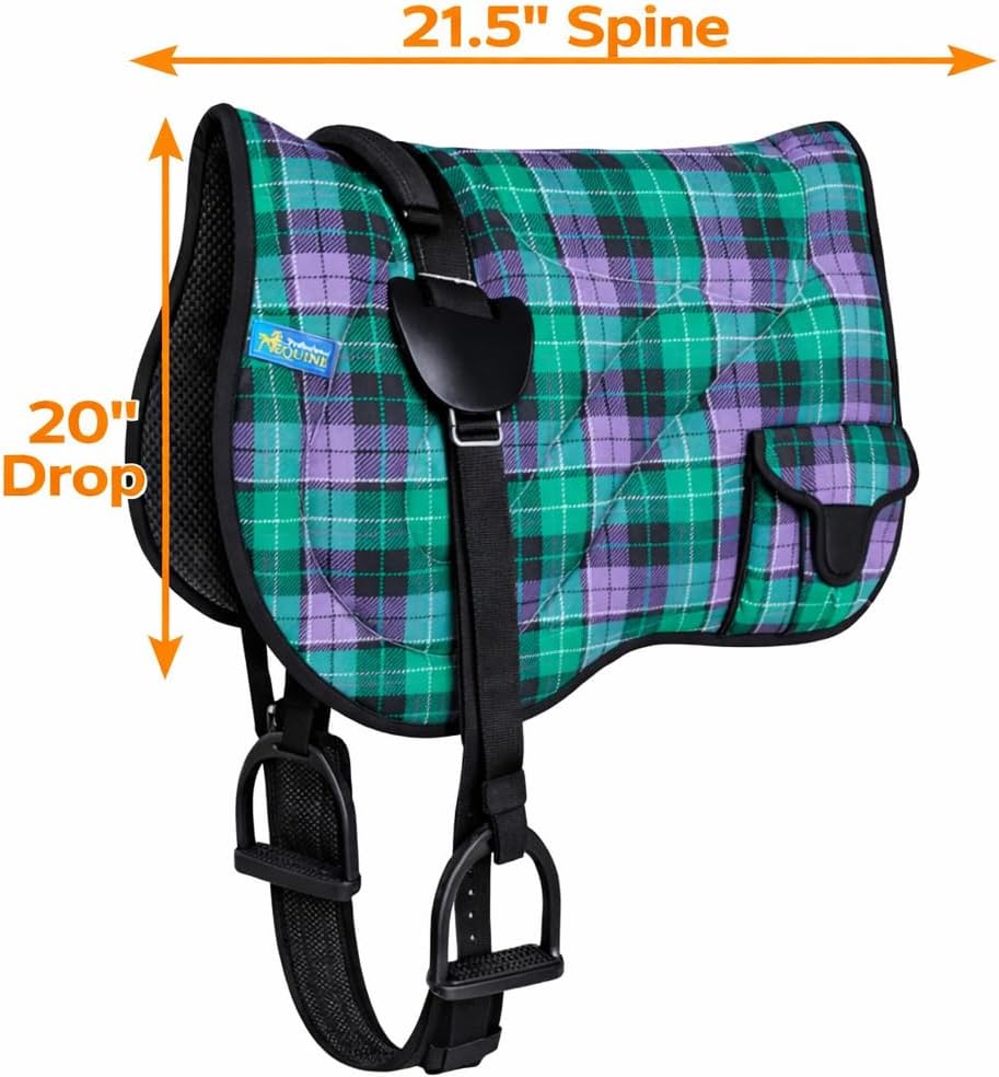 CHALLENGER Horse Neoprene Padded Anti-Slip Bareback Saddle Pad Blue Plaid 39TS04