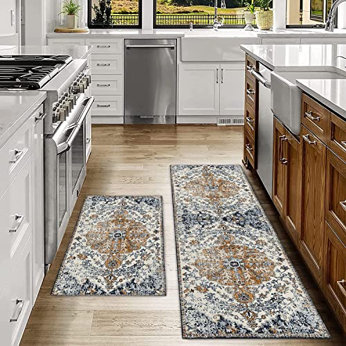 Ideasonna Boho Kitchen Rug Mat Country Rustic Kitchen Rugs Farmhouse Style Washable Non-Slip Kitchen Mats For Floor 2 Piece Boho Kitchen Decor #TOP1