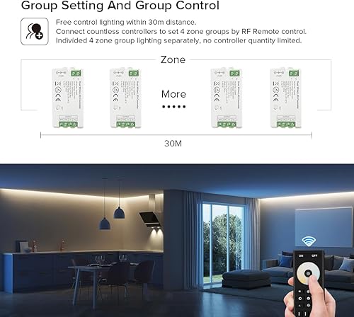 Miniatura 3 de BTF-LIGHTING 5050SMD FCOB COB CCT RF remoto RC02RFB y C02RF Kit de controlador 4 zonas RF 2.4GHz Control remoto inalámbrico de grupo PWM CCT (+ CW
