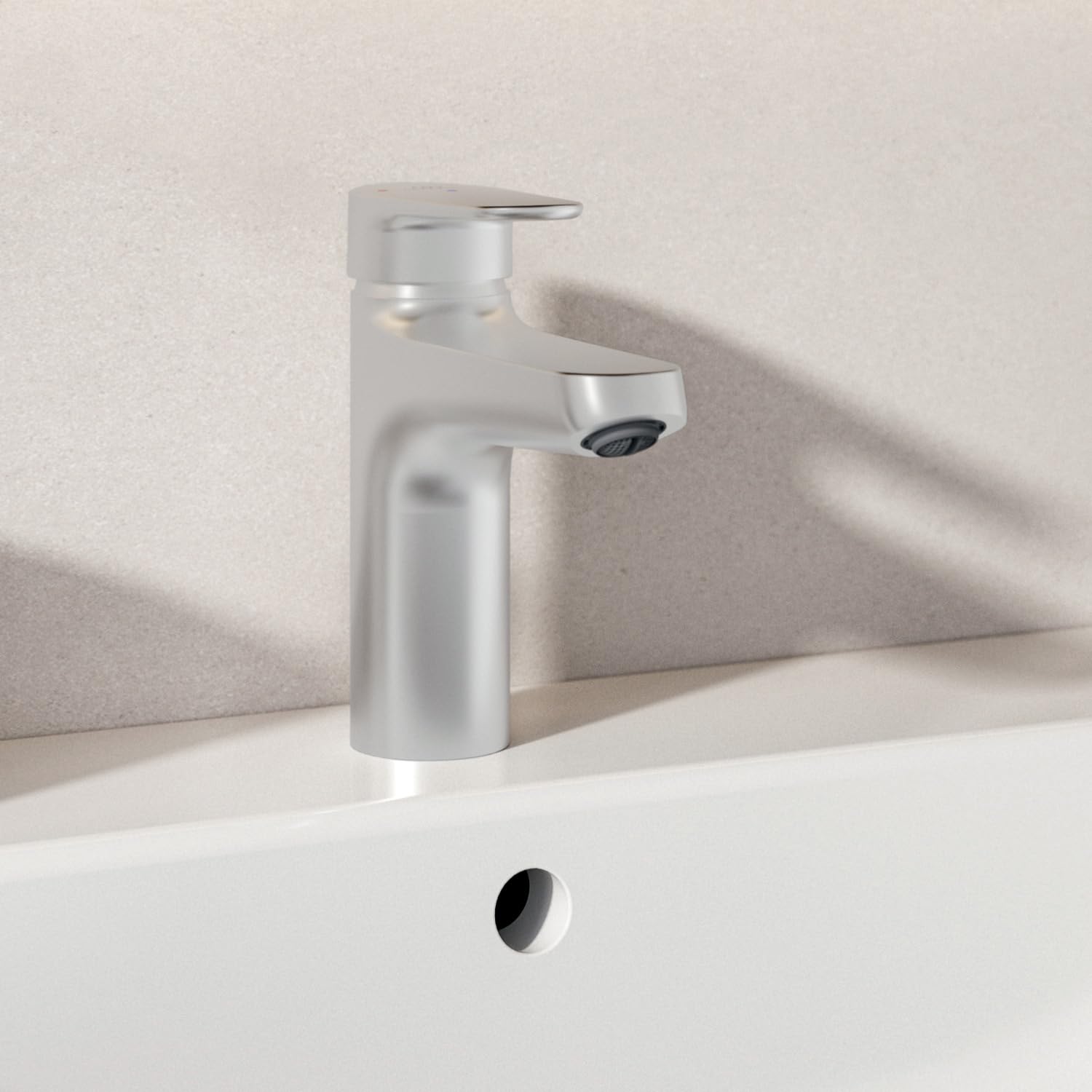 Ideal Standard – Alu+ Miscelatore da lavabo, 120 mm proiezione del beccuccio, Raddrizzatore di flusso, risparmio d'acqua, tecnologia Blue Start, FirmaFlow, elementi principali in alluminio, Silver