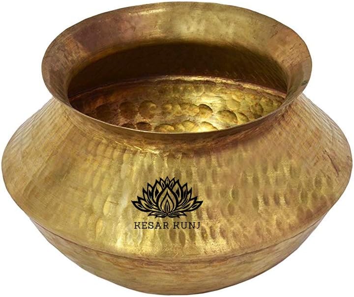KESAR KUNJ Pure Handmade Brass Water Container Pot Matka Storage Kitchenware, Yoga(5 x 8 inch, 1500 ML)