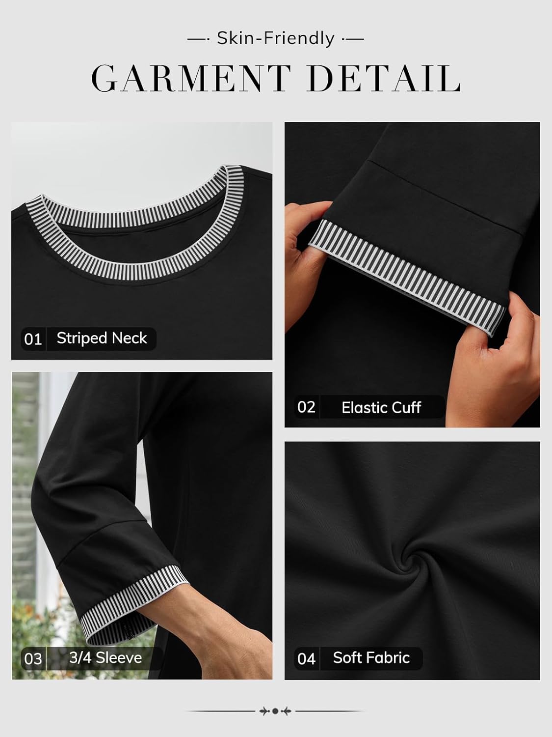 ATHMILE Women's 3/4 Length Sleeve Tops Dressy Casual Striped Crew Neck Fall T Shirts Spring Blouse Summer Tunics - Image 4