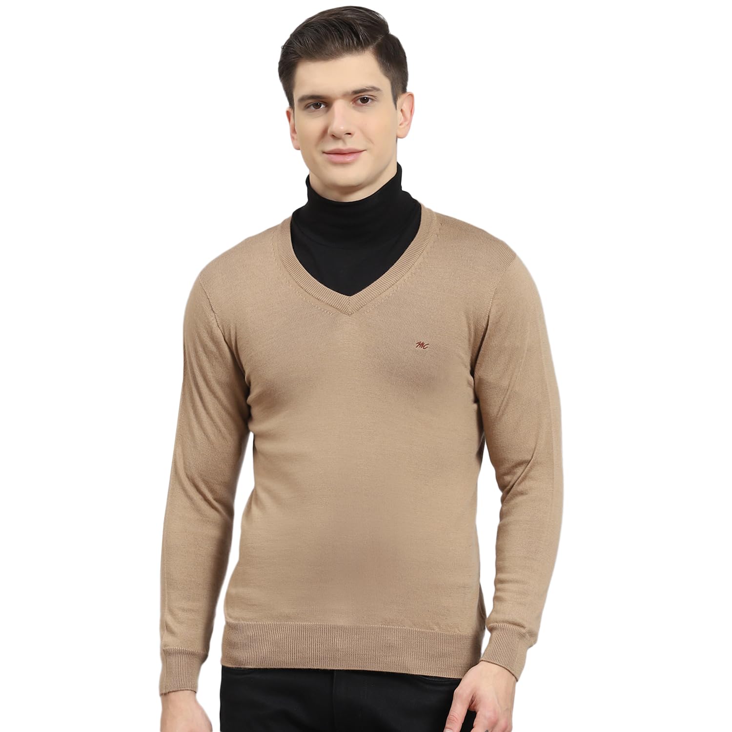 monte carlo Mens Khaki Solid V Neck Full Sleeve Pullover_1240507VN-6-picture-21