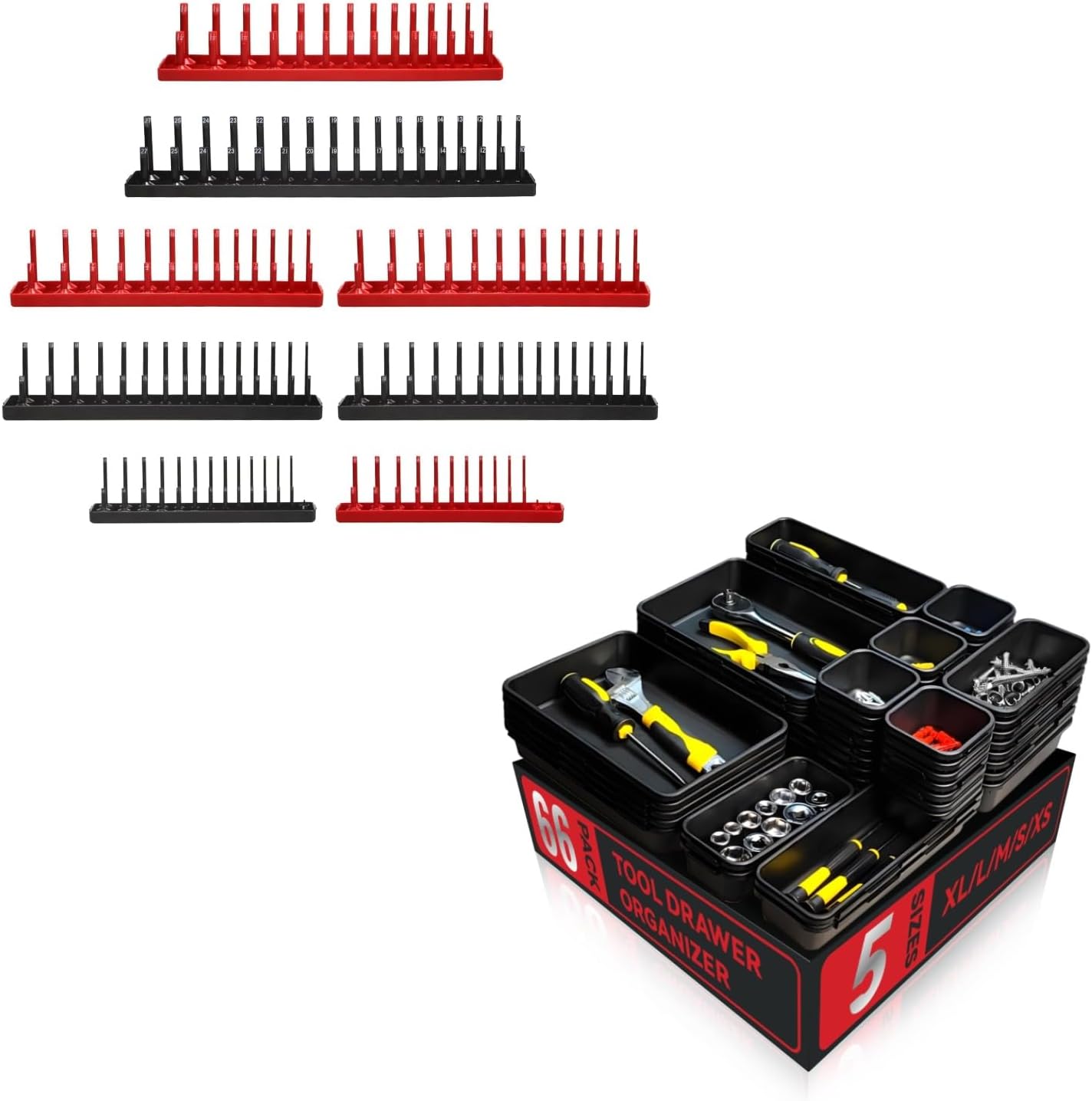 8PCS Socket Organizer Tray Set (store 226 sockets) + 66PCS Tool Box Organizer Tray (5 Sizes)