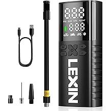 LEXIN P4 轮胎充气机便携式空气压缩机,150PSI 汽车轮胎电动空气泵,带压力表和 LED 灯,4000mAh 无绳智能泵,适用于汽车/摩托车/自行车/自行车/滑板车/球/充气