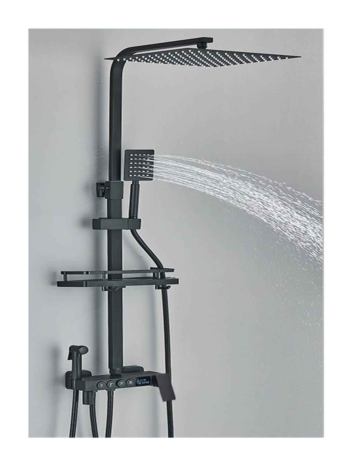 Set miscelatore termostatico per doccia, set rubinetto termostatico per doccia nero/cromo, miscelatore per doccia da bagno con display digitale, sistema doccia in ottone, set doccia a pioggia (nero