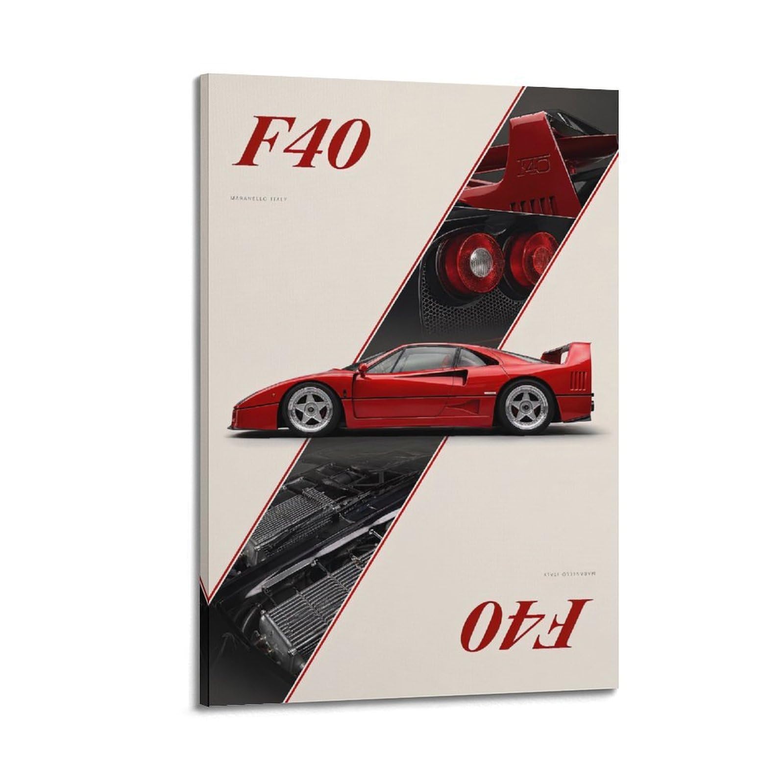 OKAHYS Classic Italy F40 Supercar Poster Vintage Red Sports Car Artwork Decorative Painting Canvas Wall Artworks Picture 12x18inch(30x45cm)