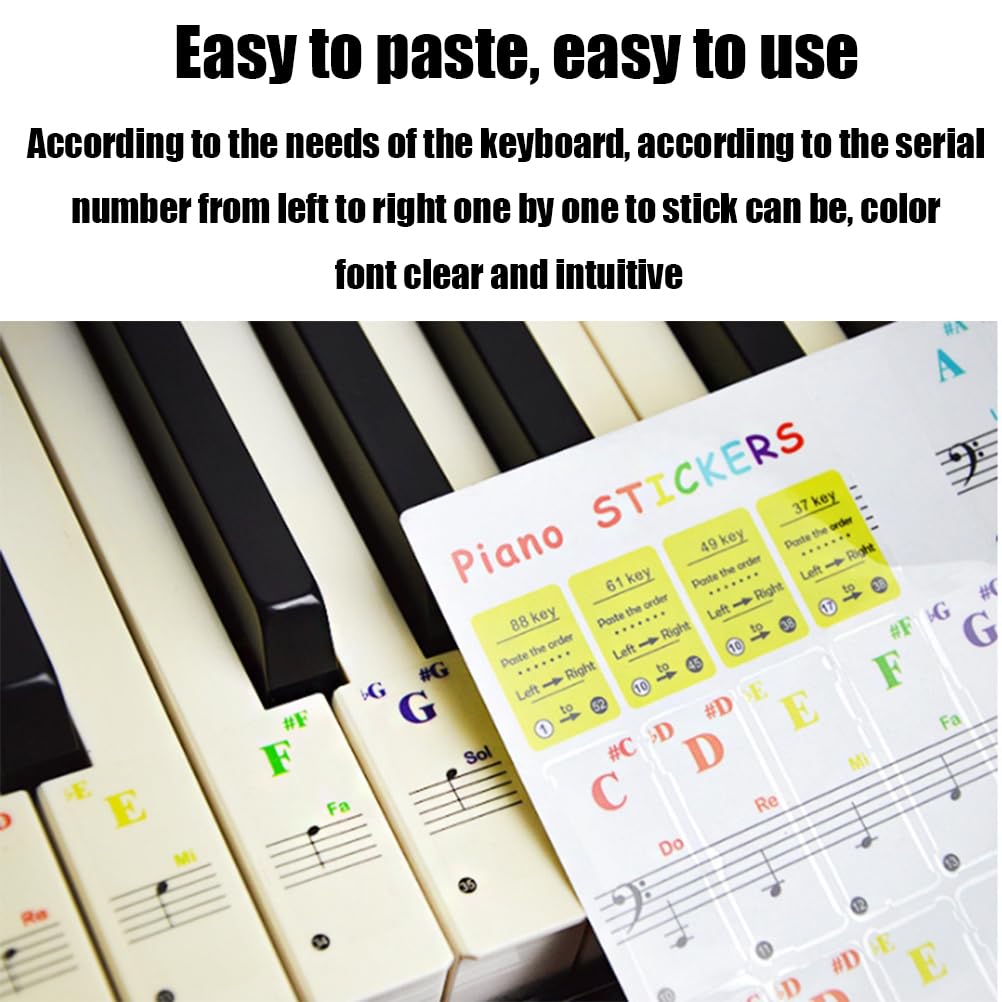 Klavier Keyboard Noten Aufkleber für 88/76/61/54/49/37 Tasten Farbige Klavieraufkleber für Keyboards Piano Kinder Lernen Anfänger