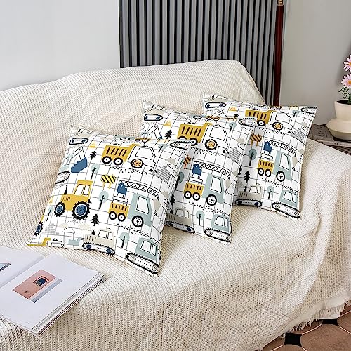 Feelyou WYLS5477ZQ-KD_45X45X2 Construction Throw Pillow Covers 18 Inchx18 Inch Set Of 2 Kids Excavator Tractor Toddler Throw Pillowcases Equipment Trucks Plaid Grid Pillow Cases Cushion Covers Construction Vehicles Whitecushion Cases thumb #3