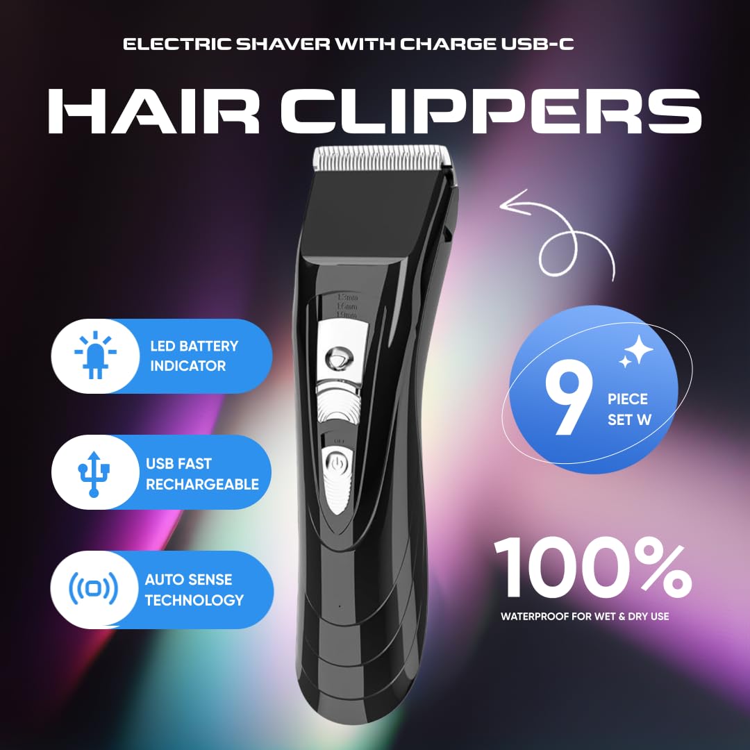 Cortadora de pelo recargable inalámbrica para hombres, mujeres y niños, hoja ajustable de 4 posiciones, recortadora de barba, kit profesional de corte de pelo para el hogar con estuche de 2