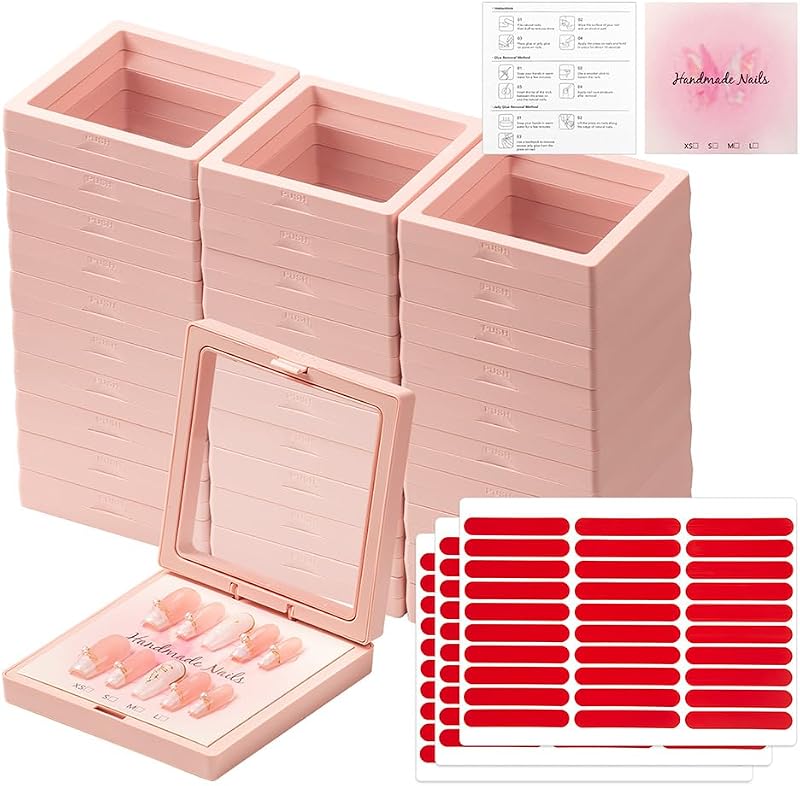 Conjunto CHAICOLLECT com 30 caixas médias rosa para unhas postiças