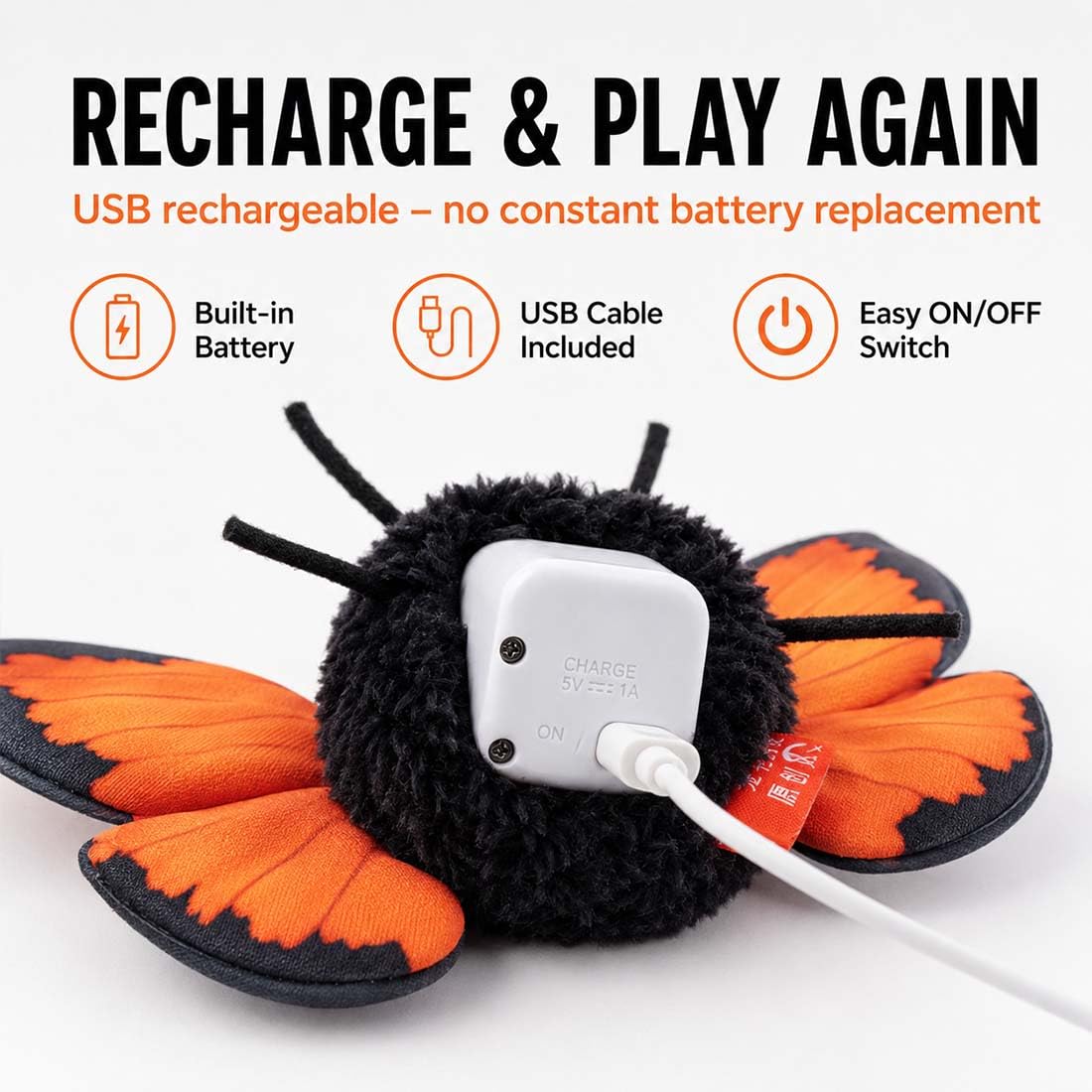 Interaktives Schmetterlingsspielzeug für Katzen mit Sensor, USB-C (3PC-ABC)