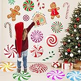 Christmas Wall Stickers Decor Christmas Floor Decals Peppermint Candy Cane Gingerbread Man Stickers for Christmas Decorations Inside 59 PCS Xmas Candy Stickers for Candy Land Decorations 8 Sheets