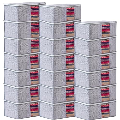 Image of Non-Woven Saree Covers with Zipper and Transparent Window - Clothes Storage Bag for Wardrobe Organization (Grey, PACK OF 20)