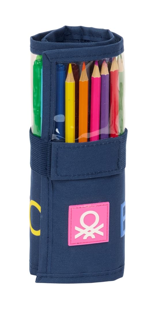 Safta BENETTON DAMERO – Roll-up Pencil Case Included Useful Case, Children's Case, Ideal for Children from 5 to 14 Years, Comfortable and Versatile, Quality and Resistance, 7 x 20 cm, navy, M, Casual