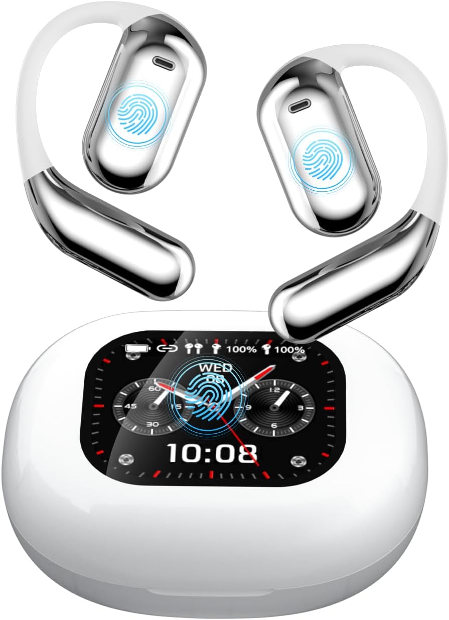 Open-Ear Headphones | Ultra-Comfort, Lightweight Design, Snug Fit | Ergonomic Ear Hooks, Robust Bass, 80H Playtime, Bluetooth 5.4 App Control, Clear Calls, Wireless Earbuds (White)