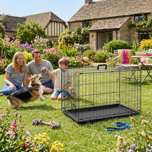Image of BestPet | Dog Crate | 30 inch | Black | Foldable Metal Kennel with Single Doors, Secure Slide-Bolt Latches, Leakproof Tray | Portable Dog Cage for Small Breeds | for Travel, Indoor & Outdoor Use