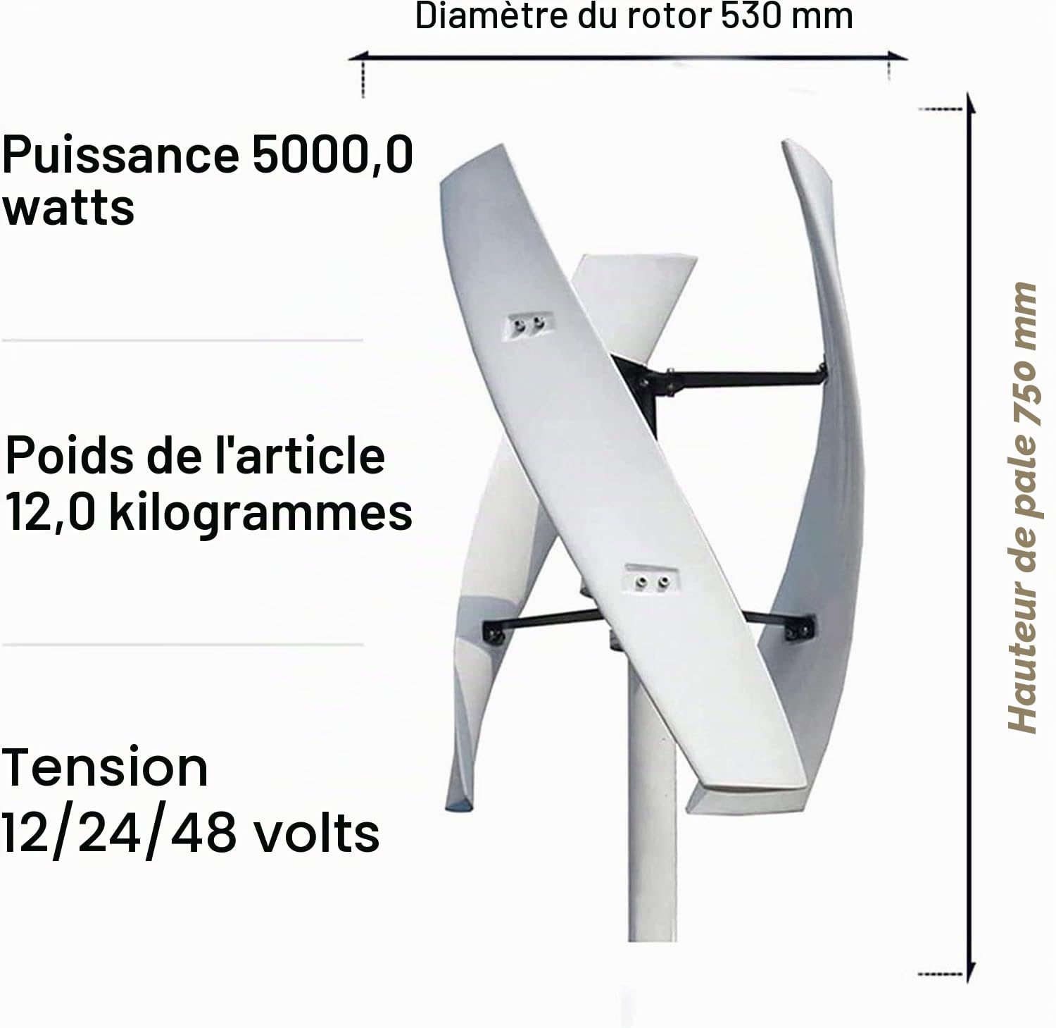 Éolienne 20000W,12V 24V 48V 220V éolienne Verticale à Arbre de Lévitation Magnétique Hélicoïdal,Générateur à Aimant Permanent Triphasé,avec Contrôleur,pour Maison/Terrasse/Chalet/Camping Car(48V)