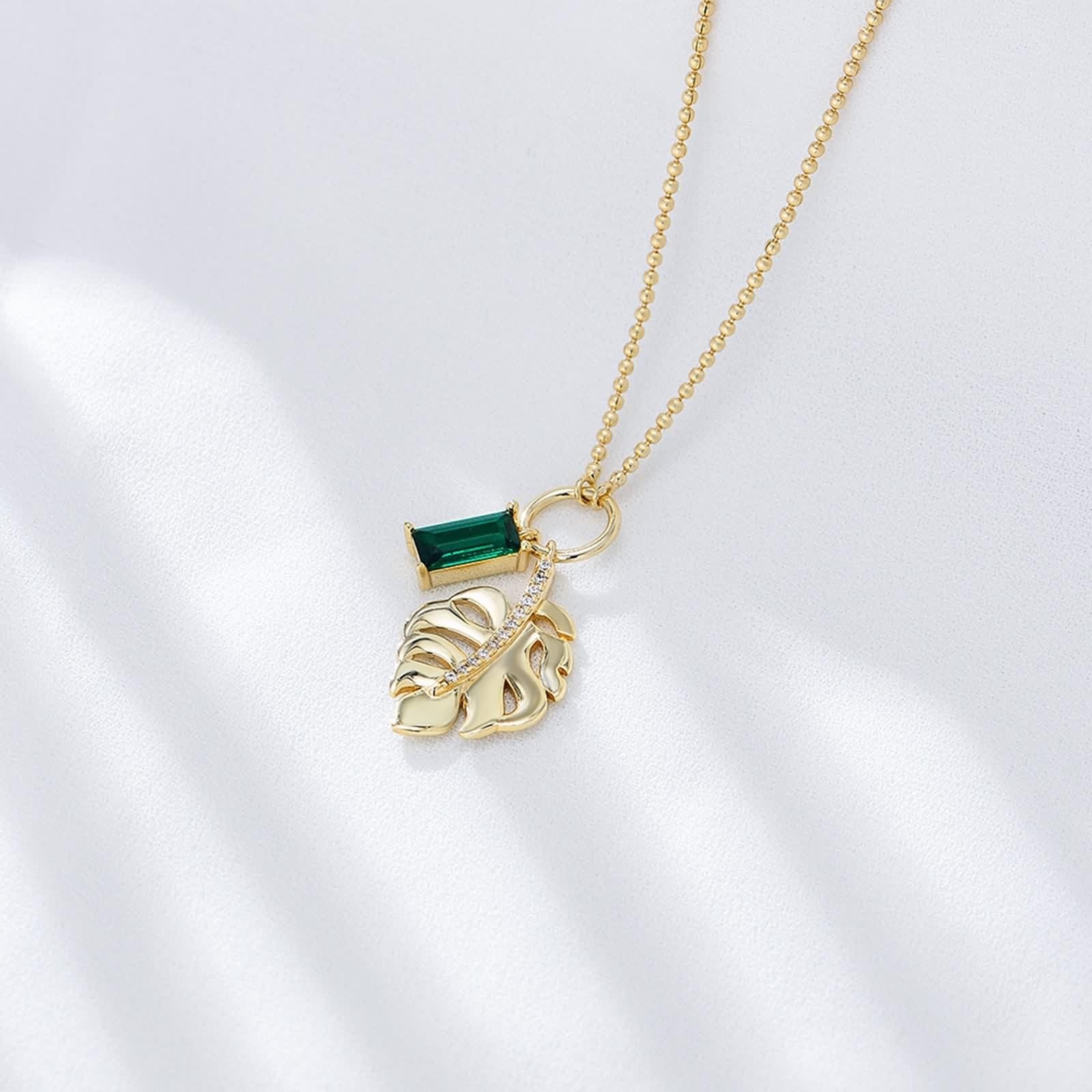 Collana Oro Vero Donna, Collana Lunga Moda Verde Smeraldo Creato In Laboratorio Catenina Oro Giallo 9K/14K/18K con Moissanite Partire 40+5cm