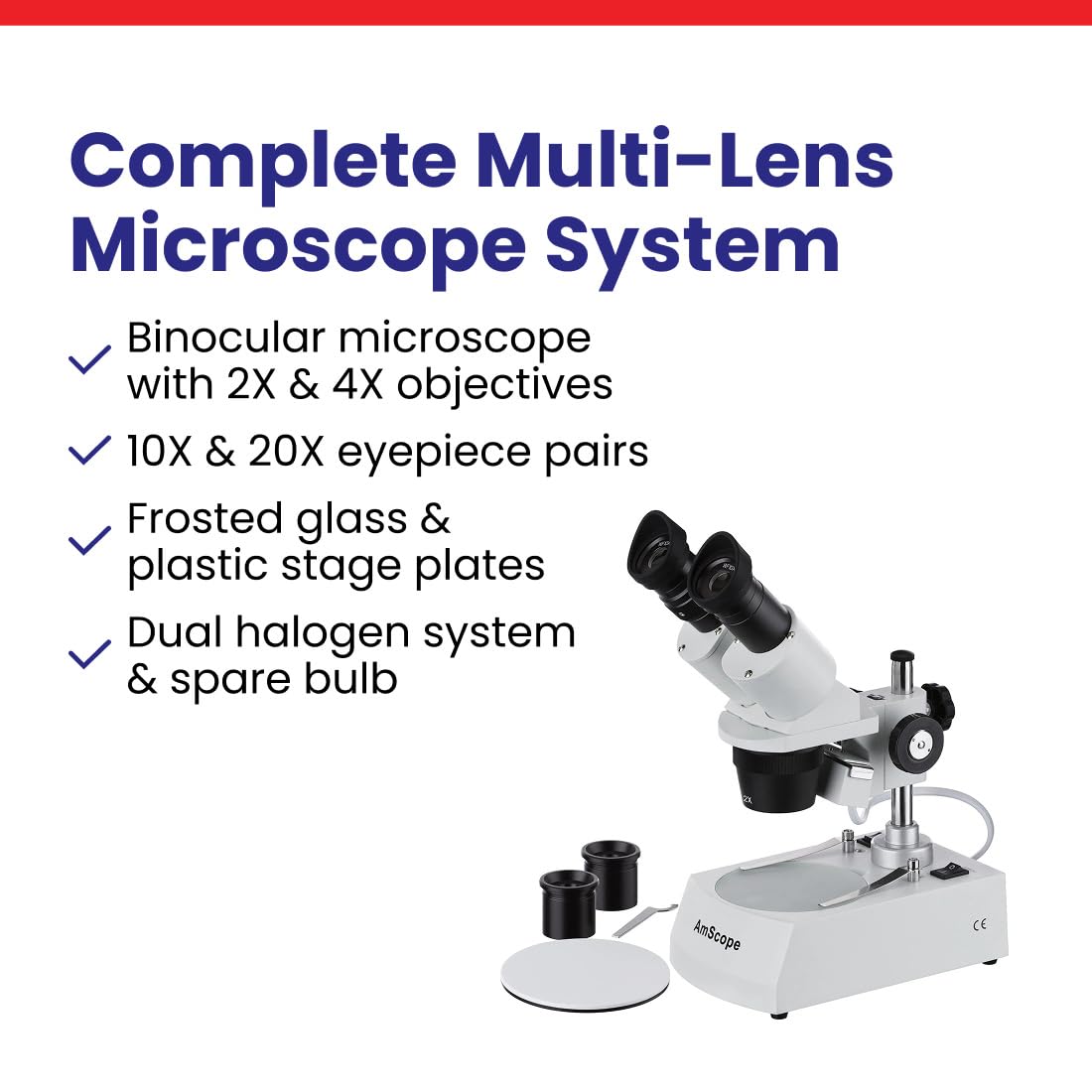 AmScope 20 x 40 x 80 x Home School de disection pour étudiants Microscopio binoculaire stéréo Avec Incident transmises Double et système d'éclairage