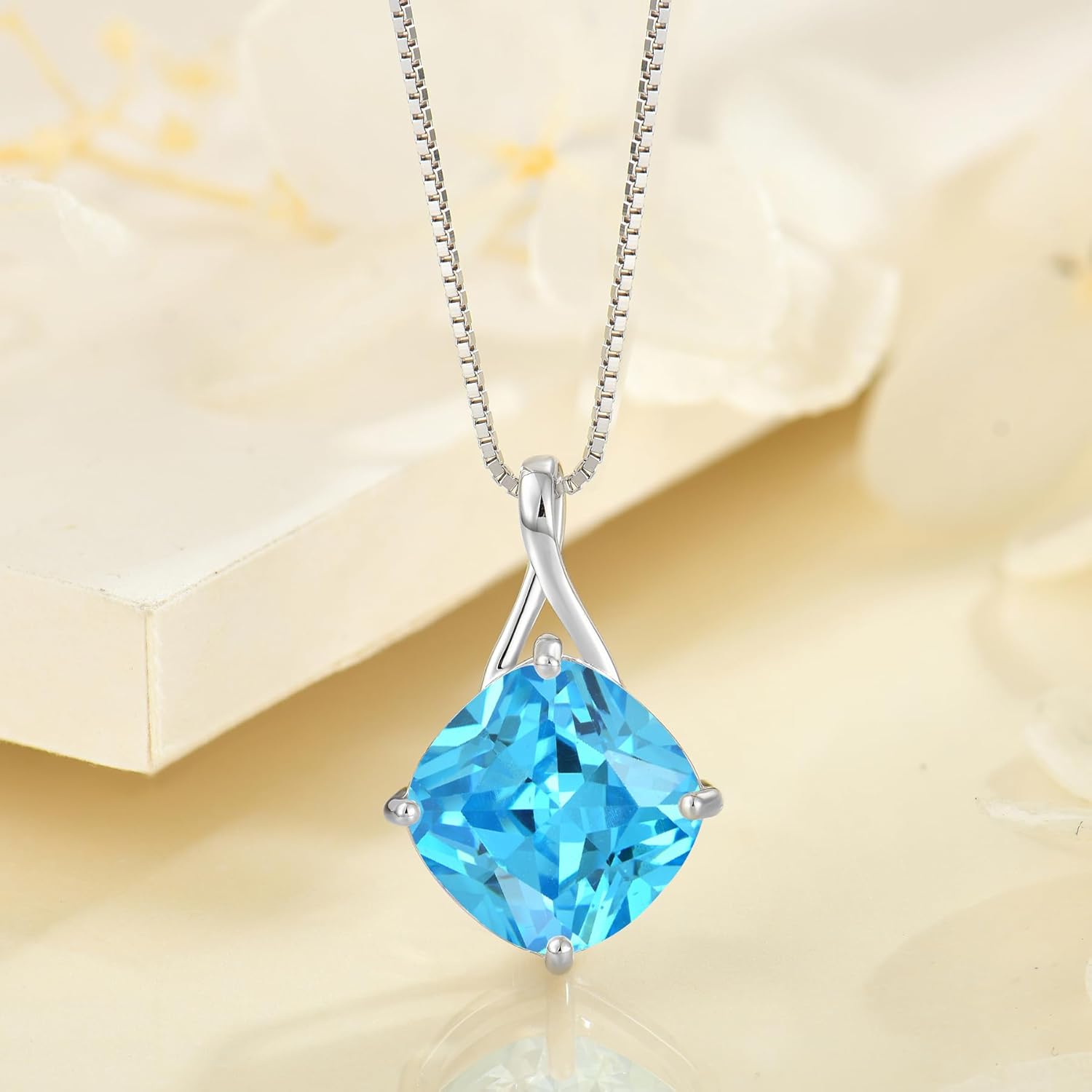 Square Cut Birthstone Necklace for Women Hypoallerg 925 Sterling Silver Cubic Zirconia Necklace Simple Jewelry for Her - Image 2