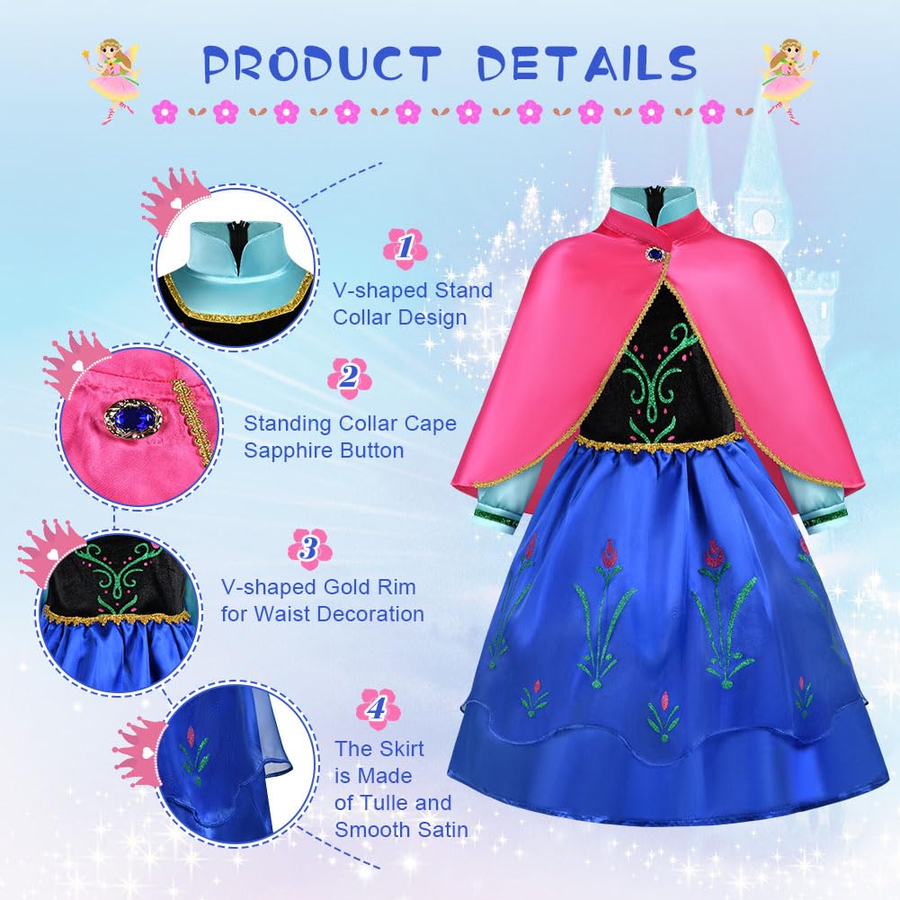 ACWOO Vestito Costume Principessa, Bambina Vestito con Mantello, Costume Vestito Bambina Principessa per Cosplay Party Halloween Natale, Carnevale Compleanno Festa