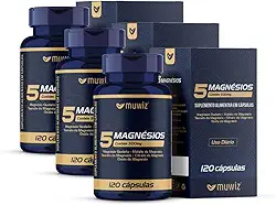 5 Magnésio 120 Cápsulas 500mg Magnésio 5 em 1- Kit 3 Unidades