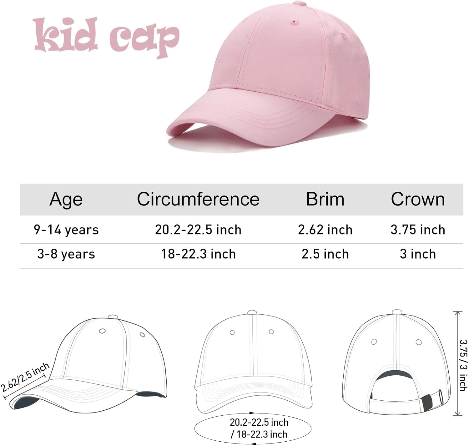 Edoneery Baseball Cap for Kids-Adjustable Washed Cotton Golf Toddler Hat for Boys & Girls