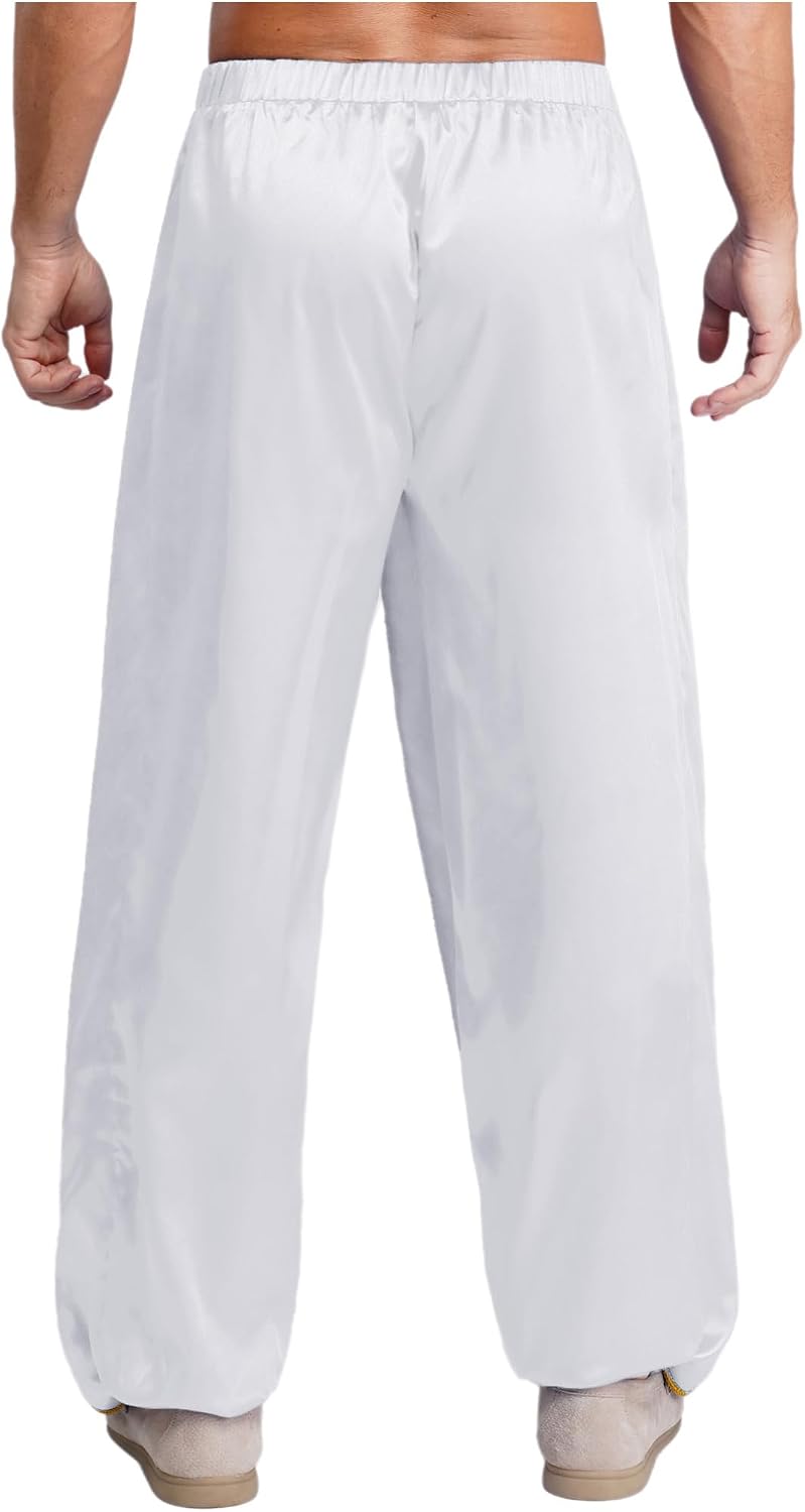 iiniim Men Satiny Irregular Overlay Harem Pants Indian Dhoti Drawstring Elastic Waistband Lantern Pants