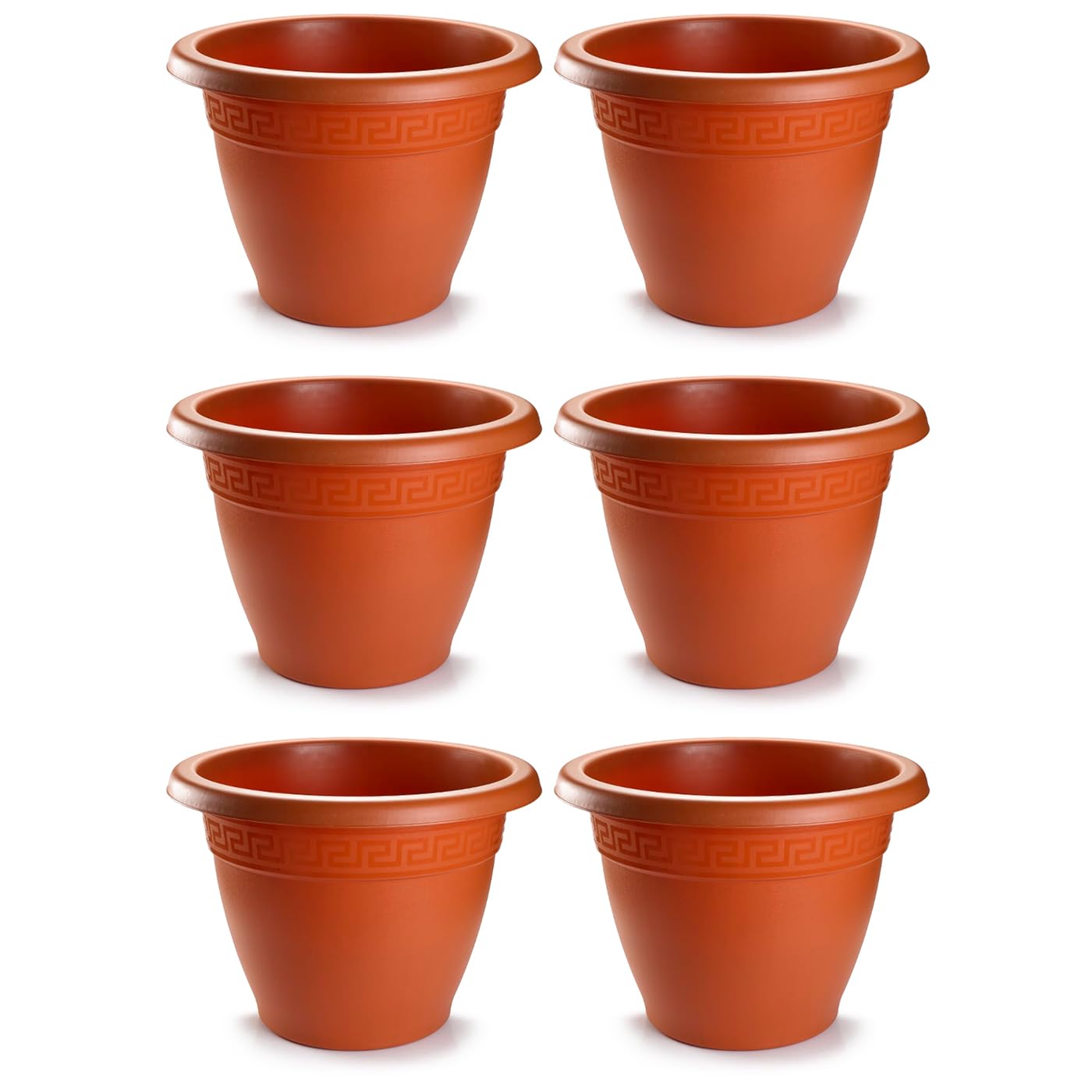 Tradineur - Confezione da 6 vasi rotondi in terracotta, realizzati in plastica, adatti per esterni e interni della casa, Ø 50 cm, colore marrone
