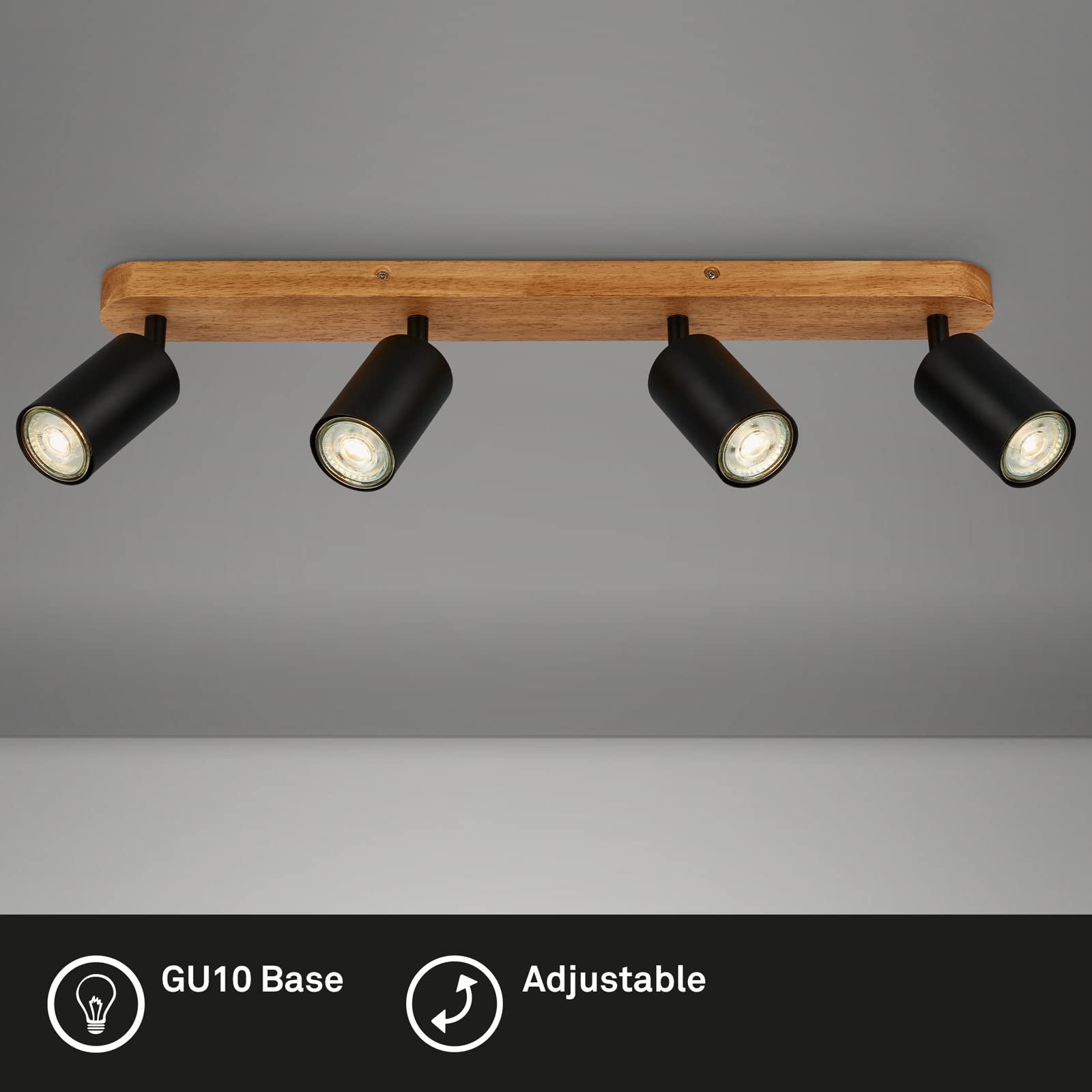 BRILONER, Ceiling Light Vintage Swivelling, Wooden Base, GU10 Socket, Max. 9 Watt, Ceiling Light, Lamp, Living Room Lamp - Image 2