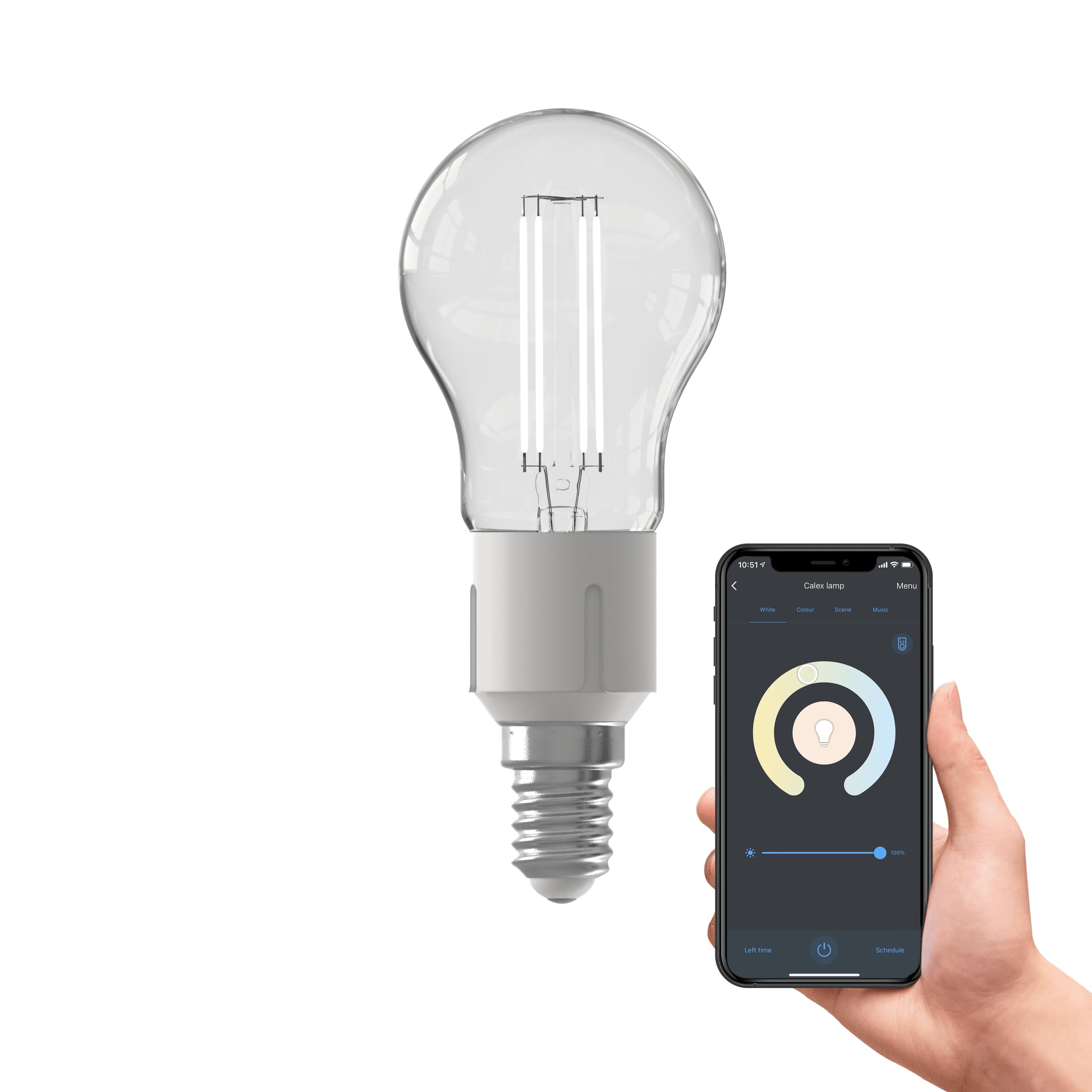 CALEX Smart LED Lamp, E14, Filament, Warm White Light, Dimmable, WLAN App & Voice Control
